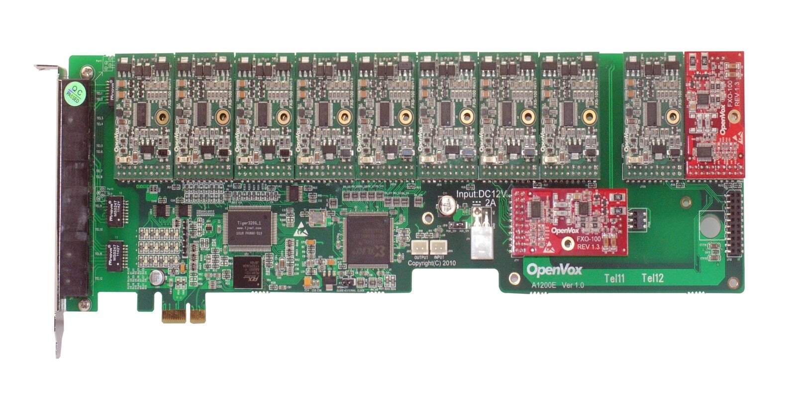 OpenVox A1200E0902 12 Port Analog PCI-E Base Card, + 9 FXS + 2 FXO
