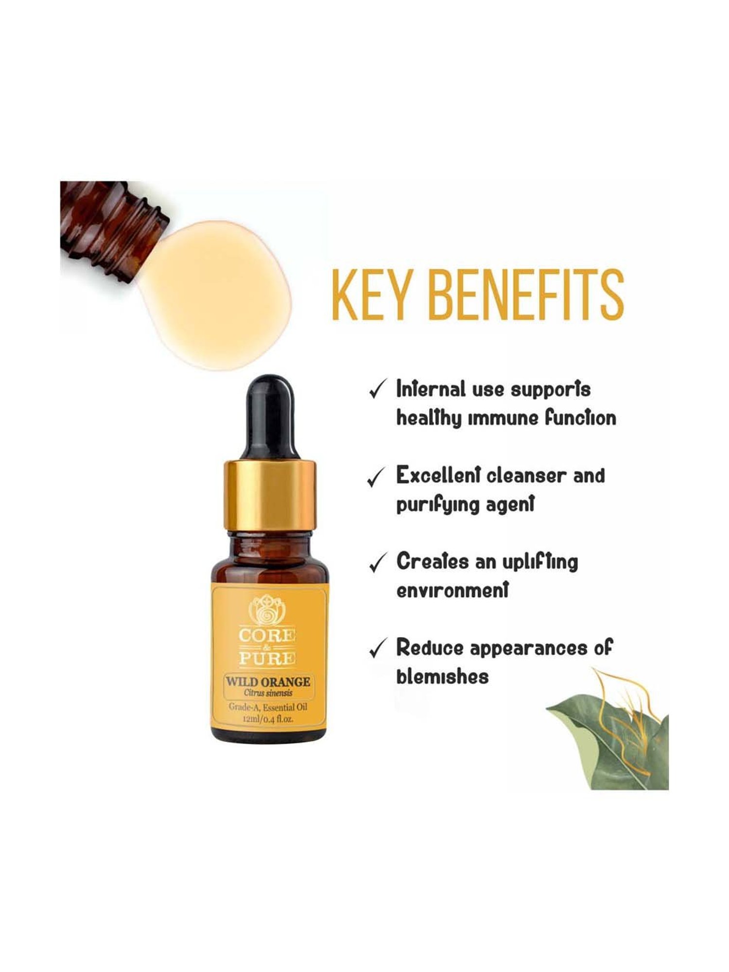 CORE & PURE Wild Orange Essential Oil - 12 ml