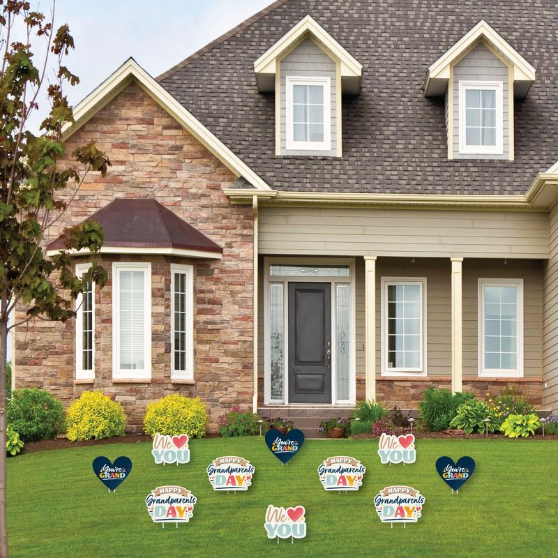 Big Dot of Happiness Happy Grandparents Day - Heart Lawn Decorations - Outdoor Grandma & Grandpa Party Yard Decorations - 10 Piece