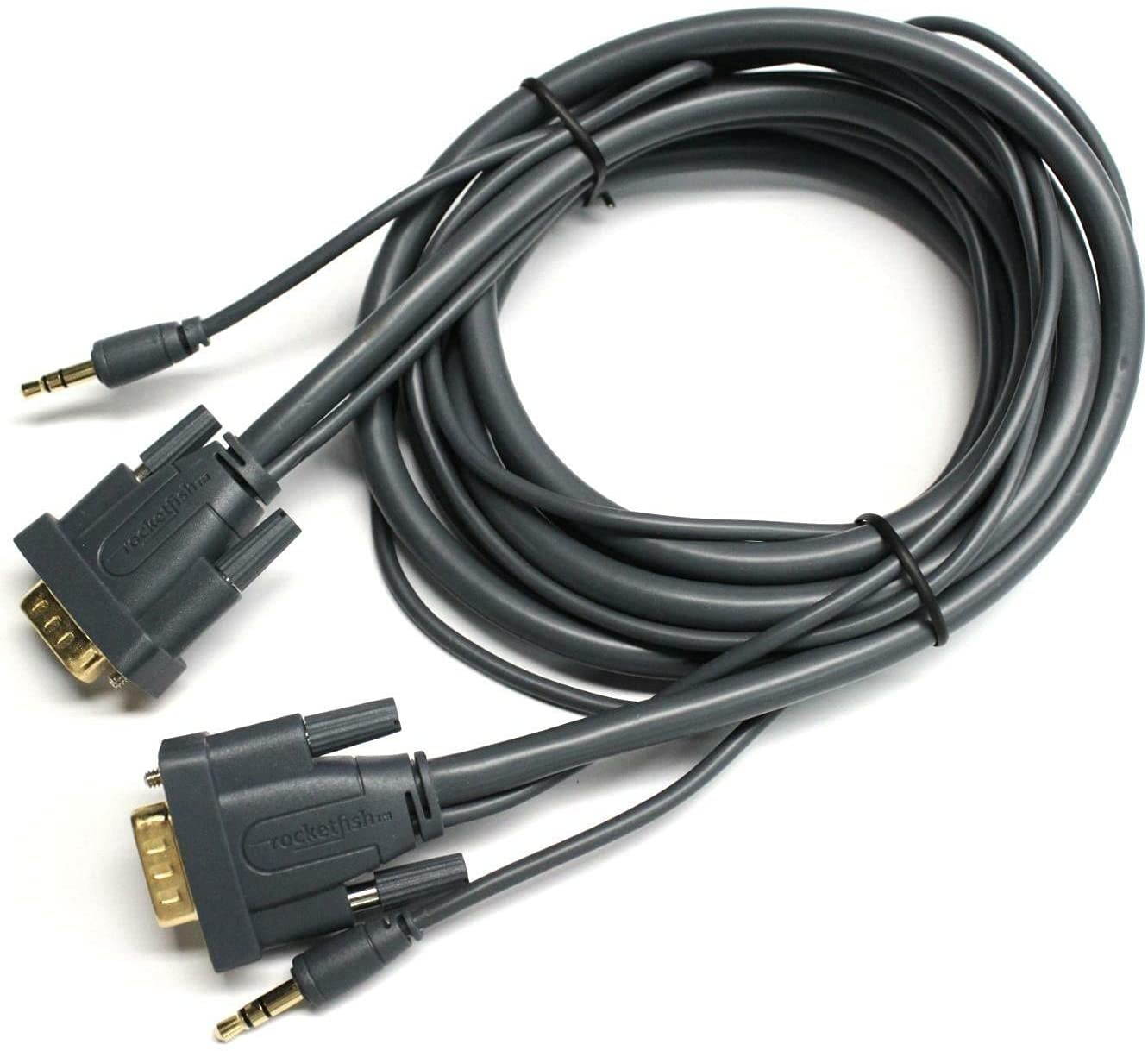 HJFPOWERCORD Replacement for Rocketfish RF-PCC121 SVGA VGA Cable with 3.5mm Stereo Audio Cord Replacement for PC Monitor