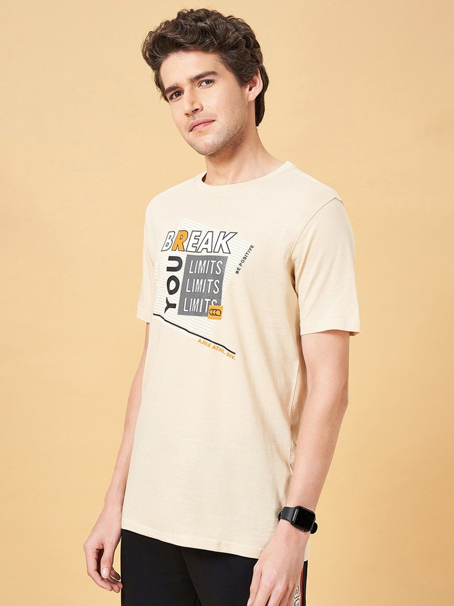 Ajile by Pantaloons Wood Ash Cotton Slim Fit Printed T-Shirt