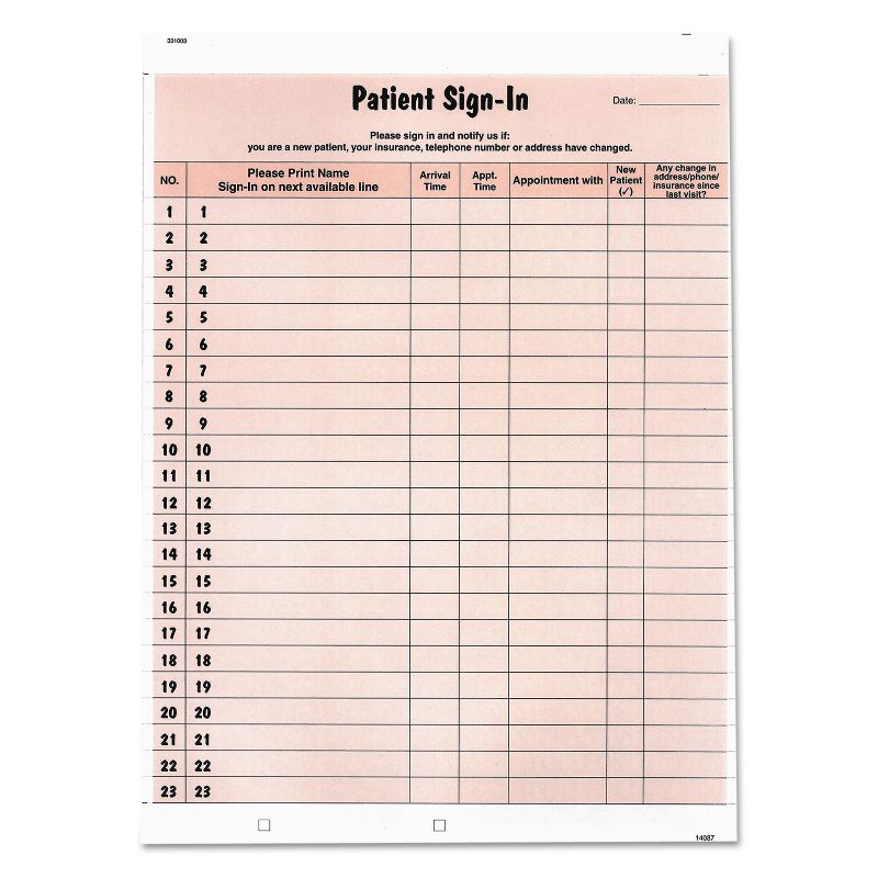 Tabbies Patient Sign-In Label Forms 8 1/2 x 11 5/8 125 Sheets/Pack Salmon 14530