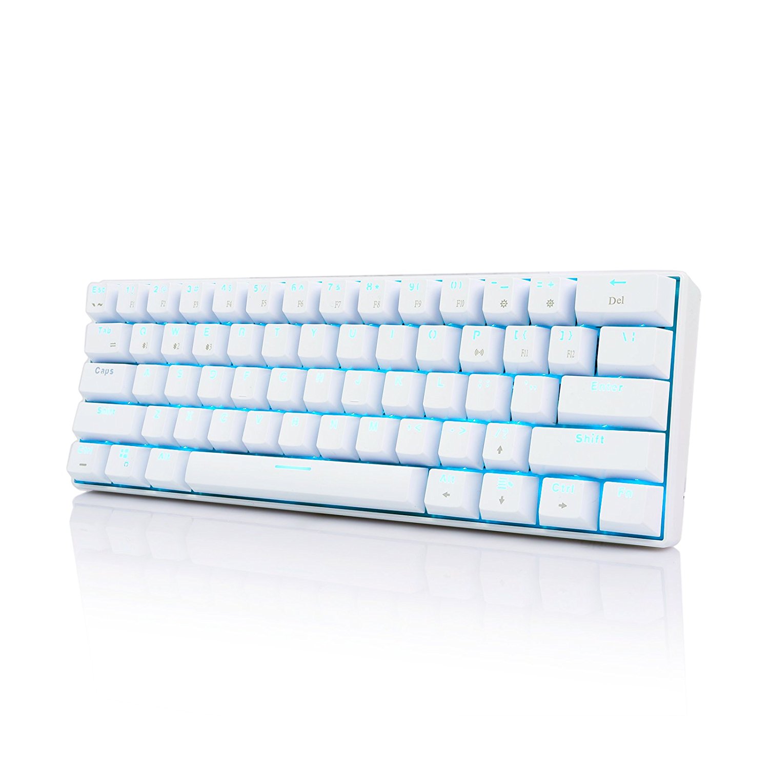 Royal Kludge RK61 Mechanical Bluetooth 3.0 Wired/Wireless 61 Keys Multi-Device RGB Backlit Gaming/Office Keyboard for iOS, Android, Windows and Mac with Rechargeable Battery, Blue Switch - White