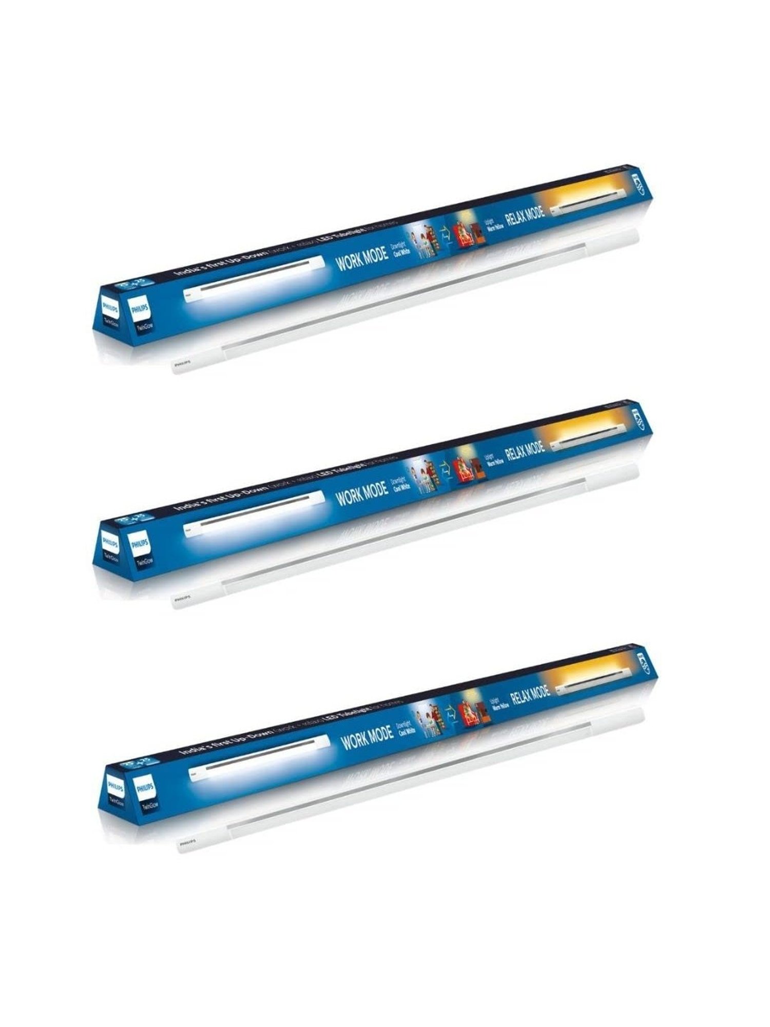 Philips Twin Glow 25-Watt plus 25-Watt LED Up-Down Batten Tubelight Pack of 3 - (Yellow & White)
