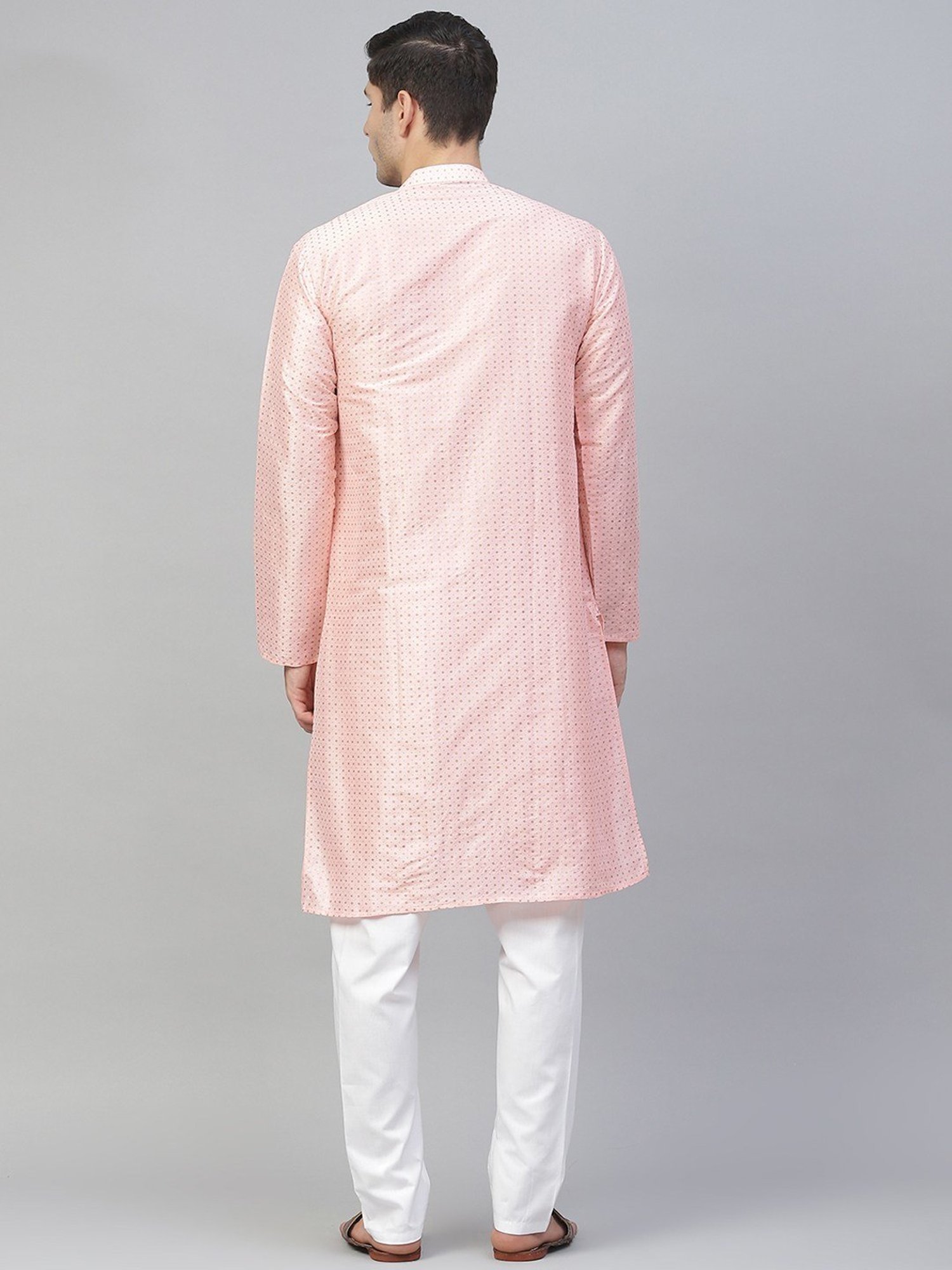 ManQ Pink & White Regular Fit Printed Kurta Bottom Set