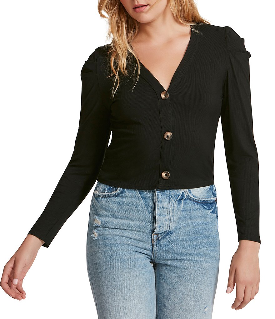 BB Dakota by Steve Madden Puffing Long Sleeve V-Neck Season Cardigan Top