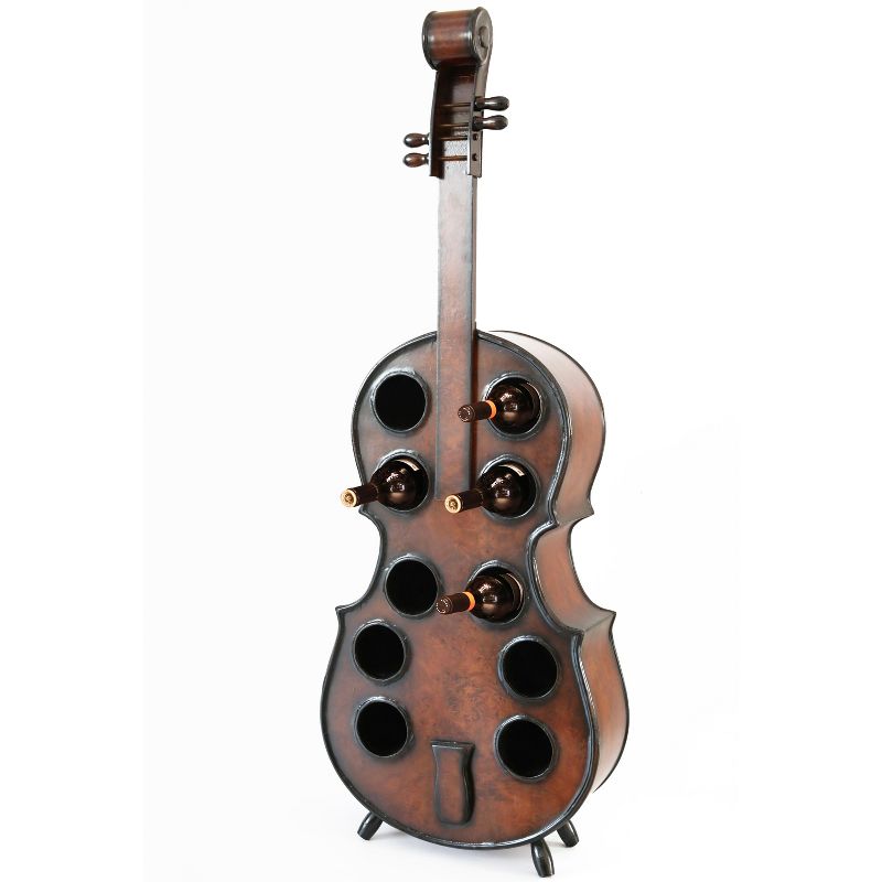 Vintiquewise Decorative 10 Bottle Wooden Cello Shaped Wine Rack 53" Inch Floor Violin