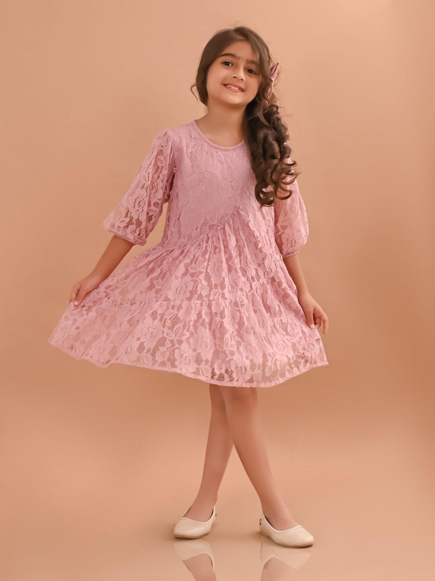 LilPicks Kids Pink Lace Asymmetric Dress