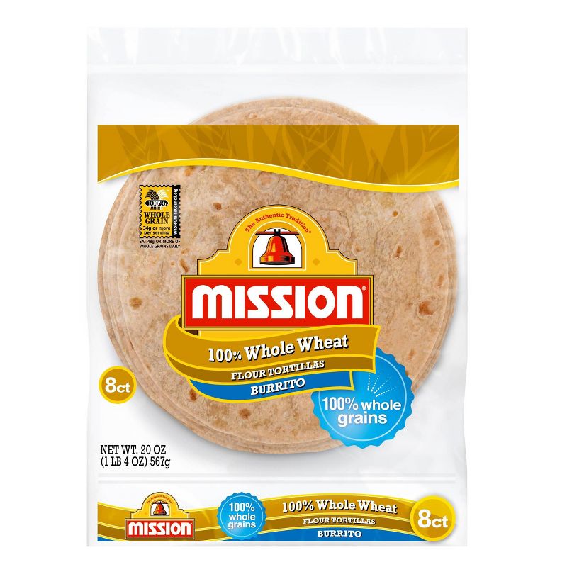 Mission 10" 100% Whole Wheat Large Flour Tortillas - 20oz/8ct
