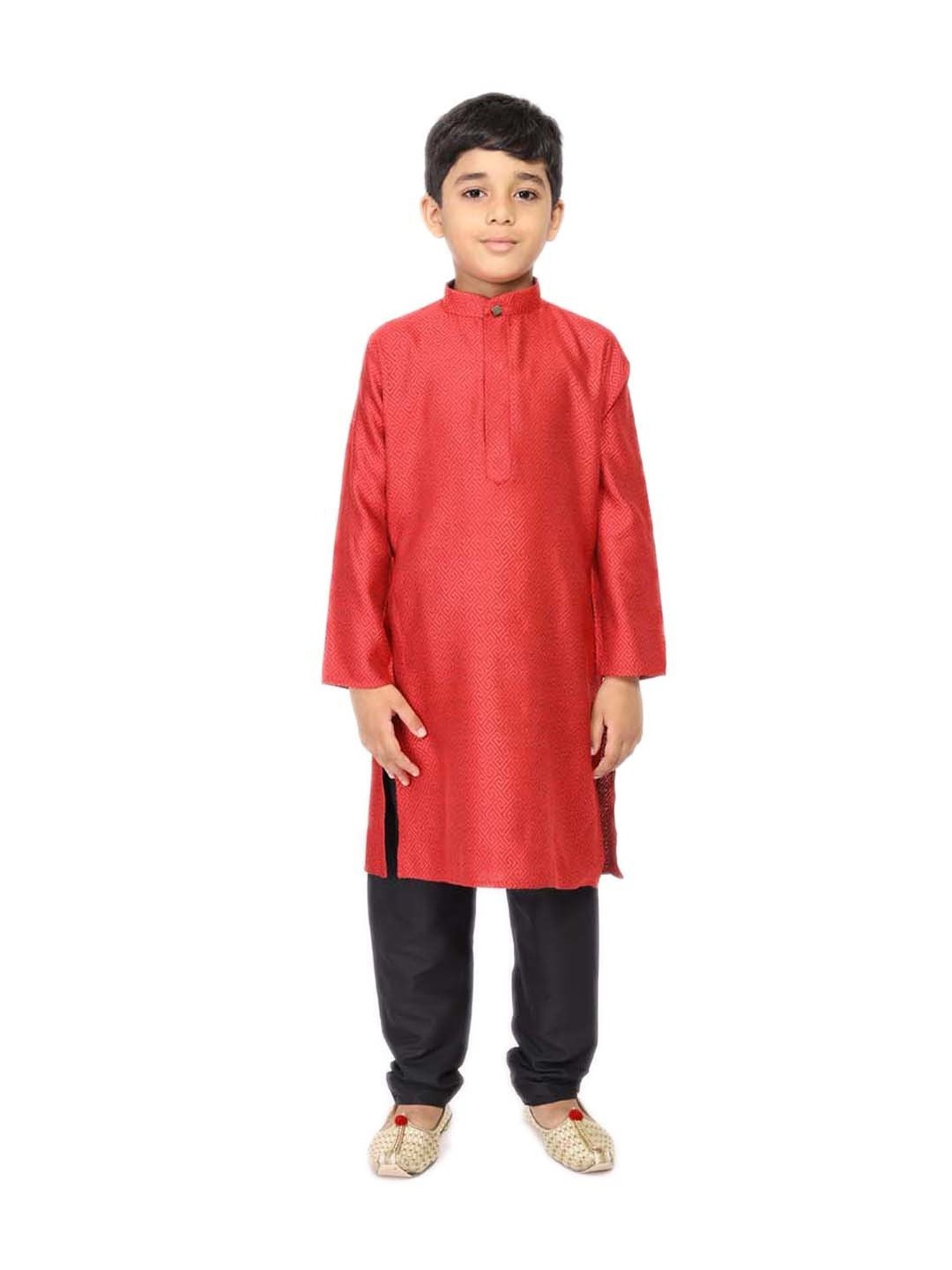 TABARD Kids Red & Black Cotton Printed Kurta Set