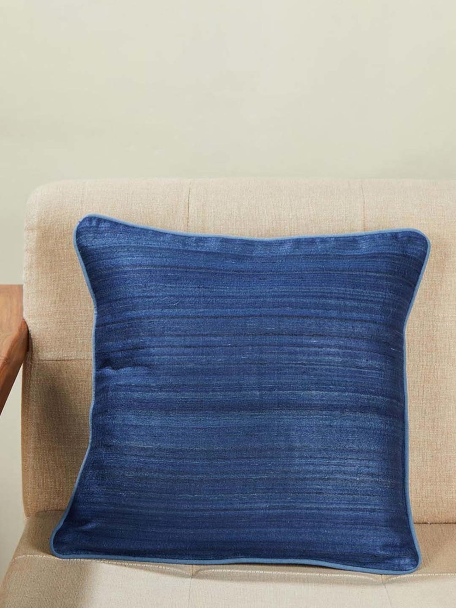Fabindia Deeva -Tasar Blue Silk Cushion Cover