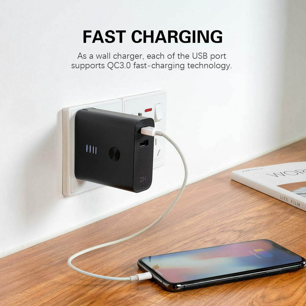 ZMI Portable Charger 6700mAh with Dual USB Wall Charger, Foldable Plug and Quick Charge 3.0, Battery Pack for iPhone, iPad, Android, Samsung Galaxy and More