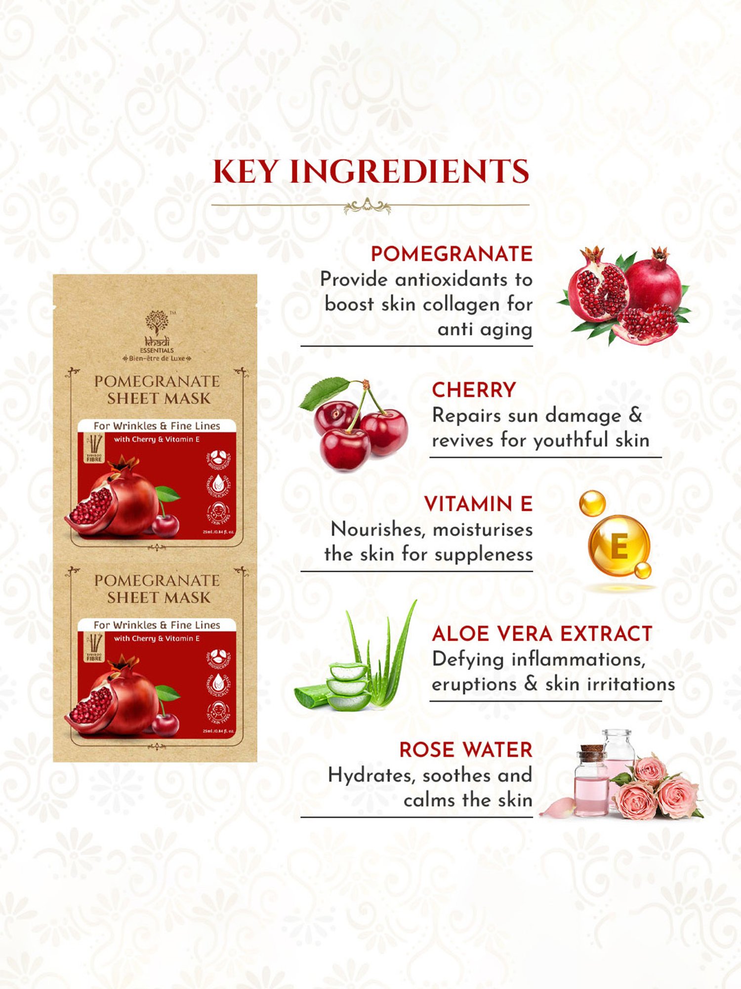 Khadi Essentials Pomegranate Sheet Mask - Pack of 3