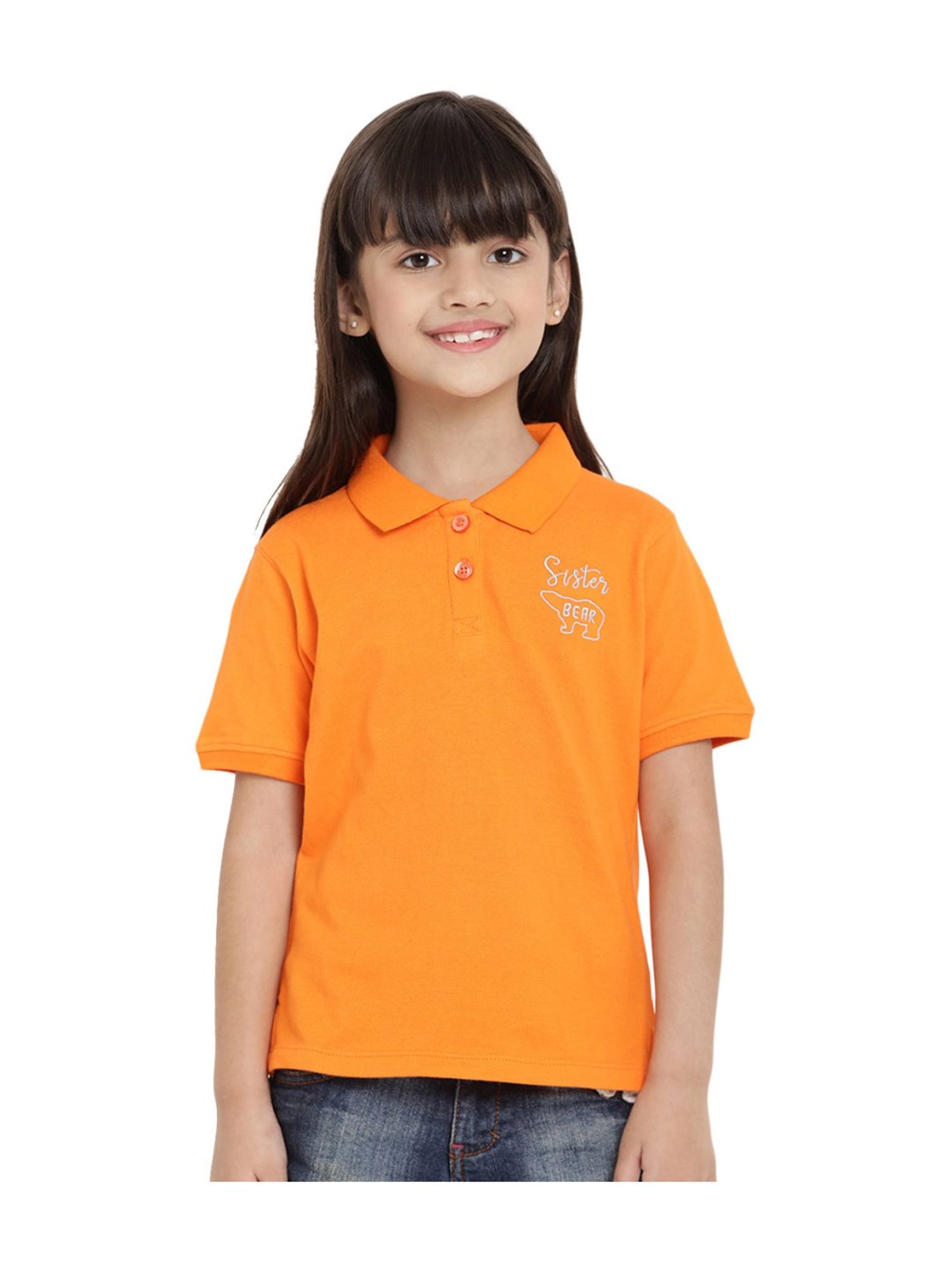 Berrytree Organic Kids Orange Cotton Sister Bear Polo T-Shirt