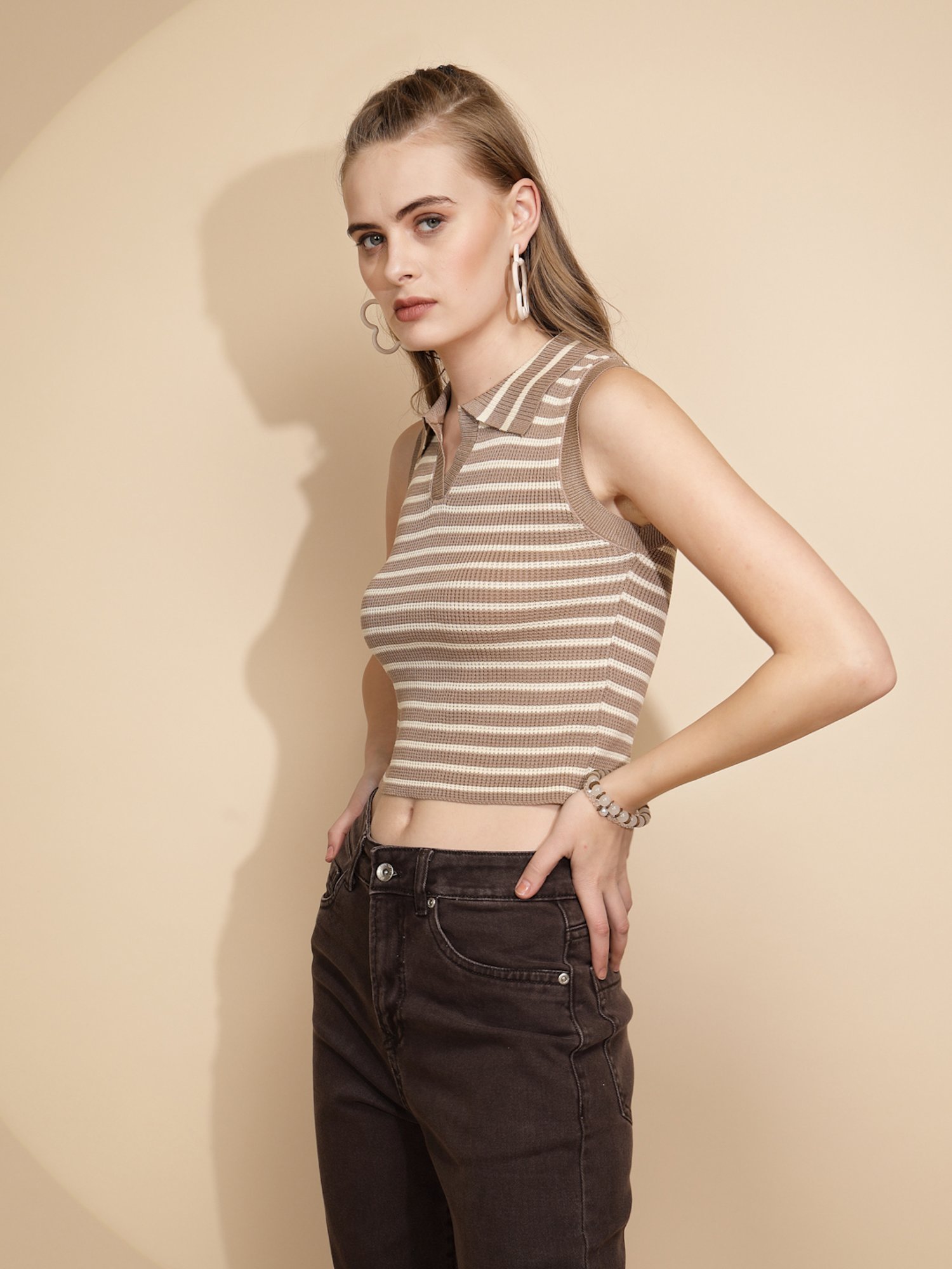Global Republic Beige Striped Top