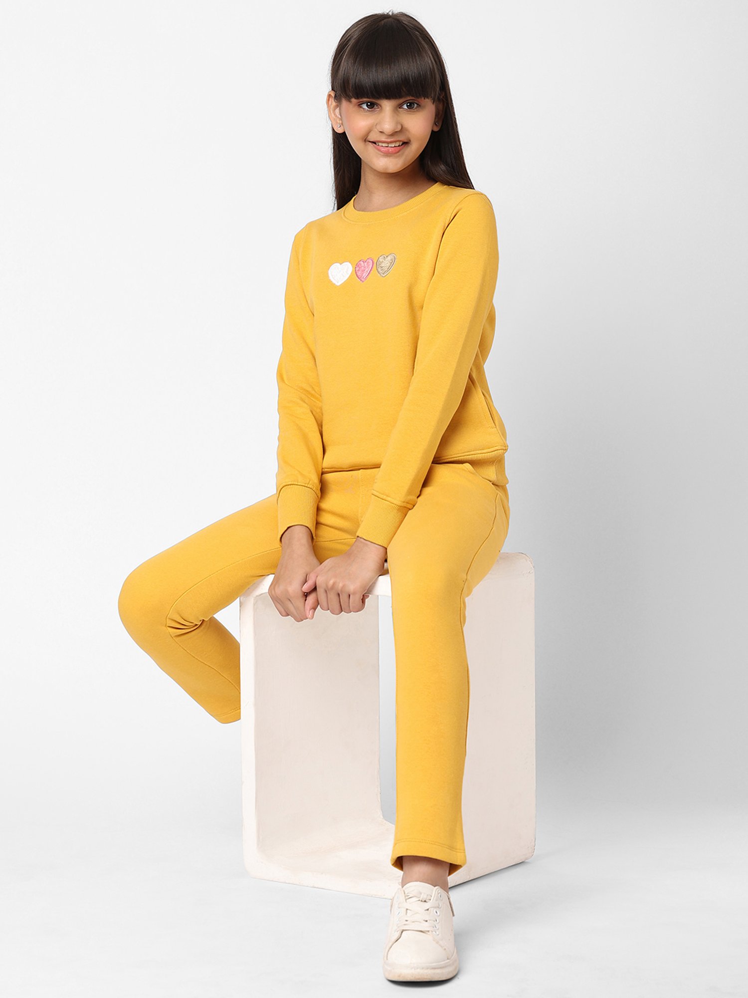 Sweet Dreams Girls Mustard Embroidery Full Sleeves Tracksuit