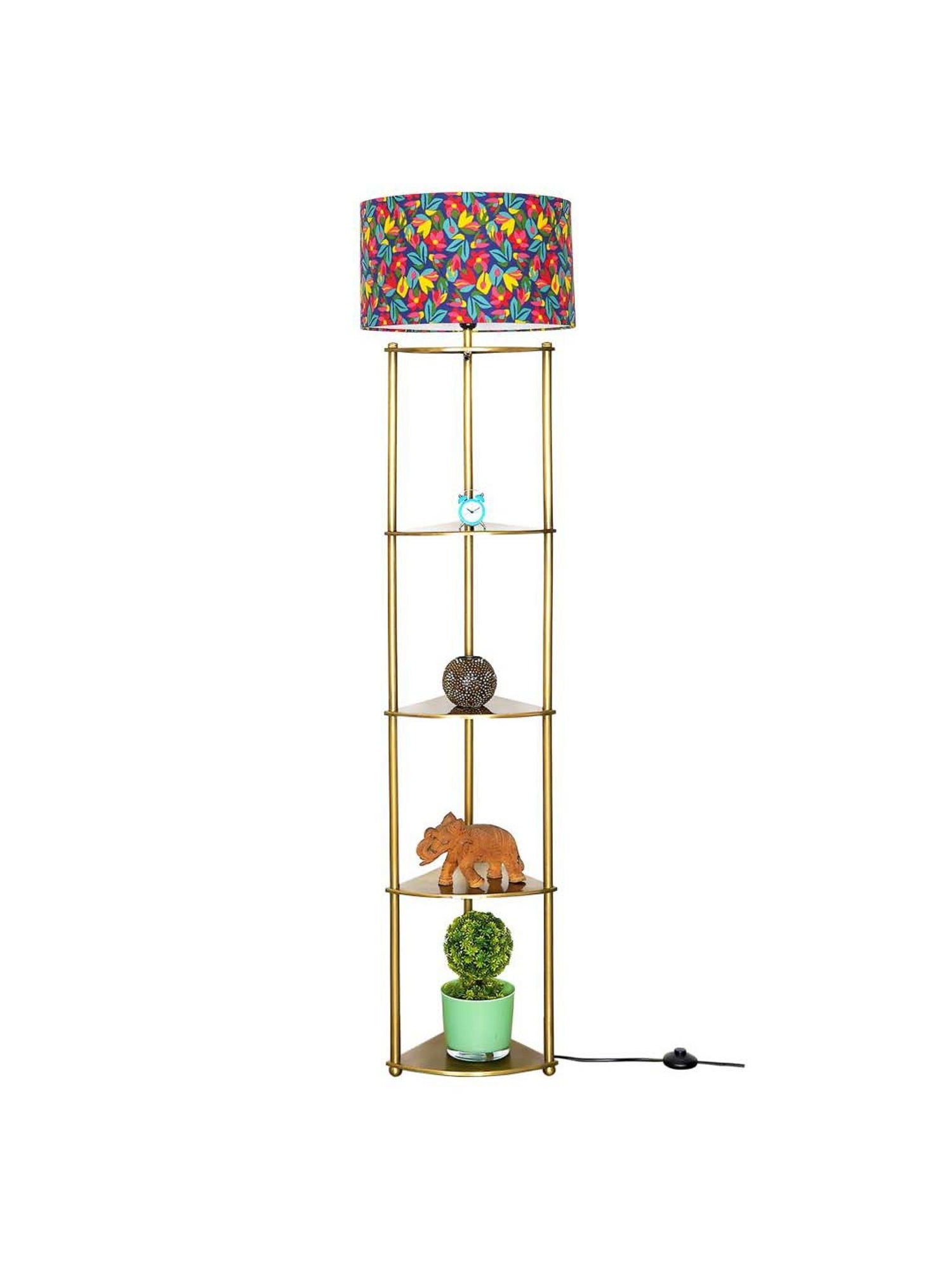 Kapoor E Illuminations Devan Antique Brass Metal Multiutility Shelf Floor Lamp