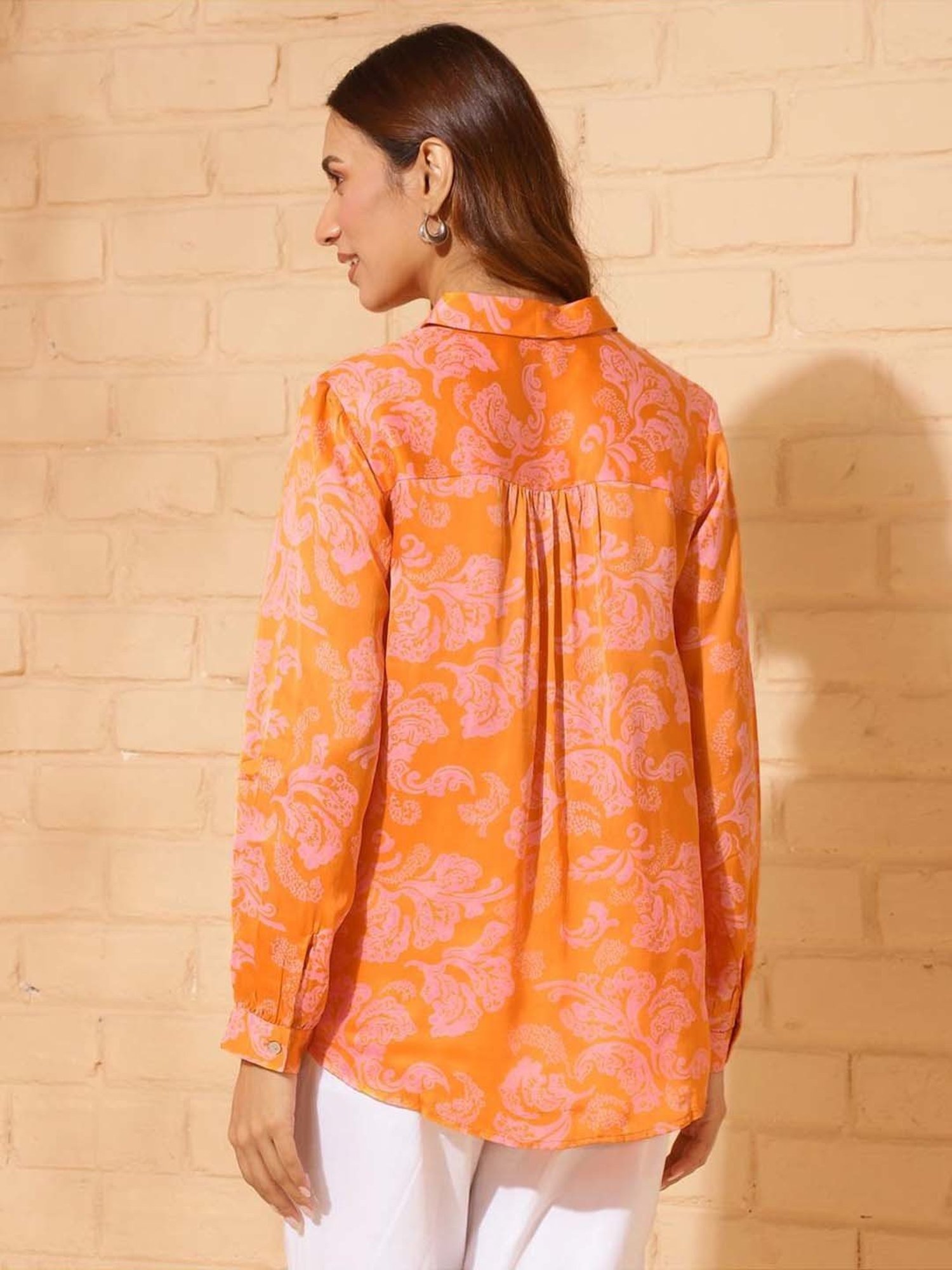 Fabindia Orange & Pink Printed Shirt