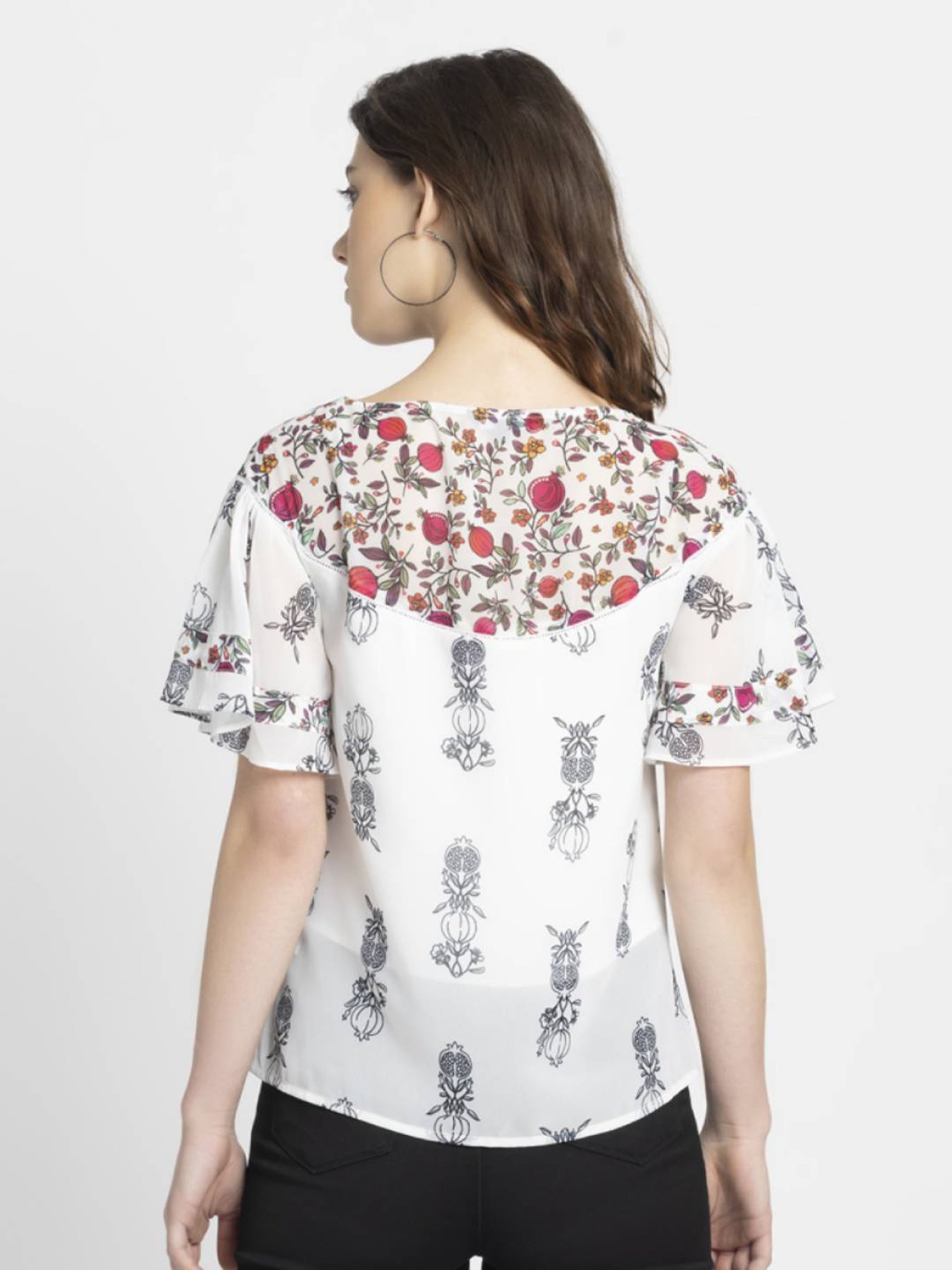 SHAYE White & Pink Printed Top