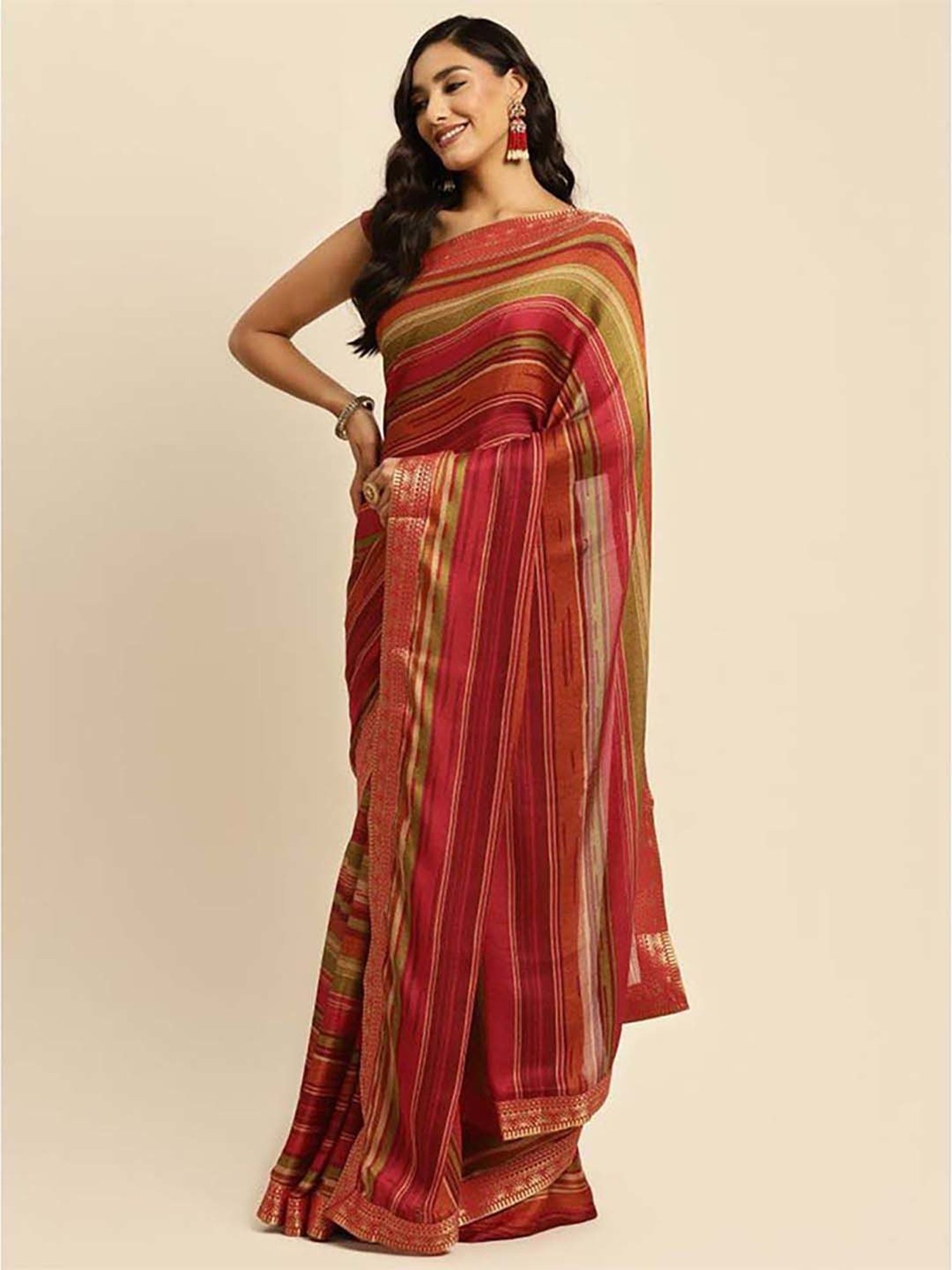 Rangita Multicolored Striped Saree With Unstitched Blouse