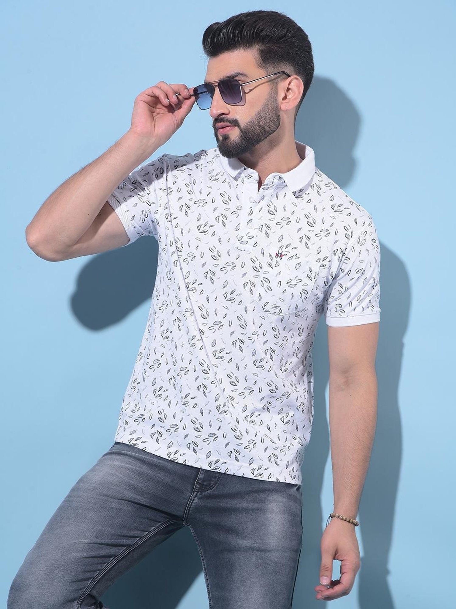 Crimsoune Club White  Slim Fit Printed Polo T-Shirt