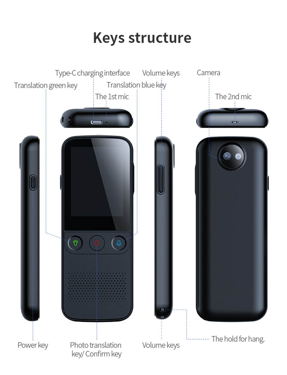 Language Translator Device Smart Two Way Voice Translator Bluetooth Support 138 Languages for Travelling Abroad Learning Shopping Business Chat Recording Translations