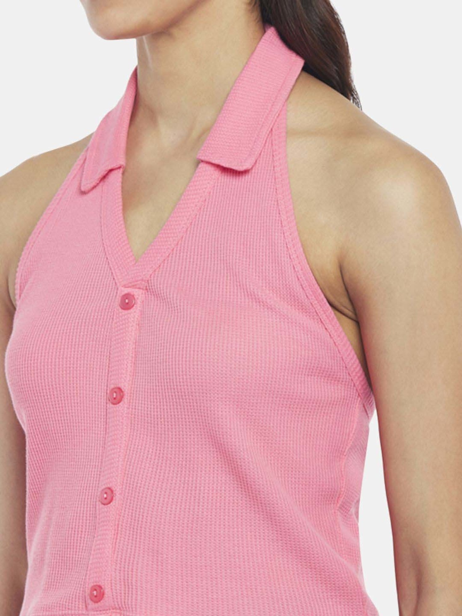 People by Pantaloons Pink Cotton Self Pattern Top