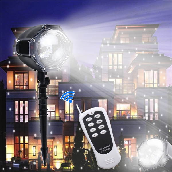 8W Snow Falling Moving Remote Control LED Projector Stage Light Christmas Outddor Garden Party Lamp  EU Plug