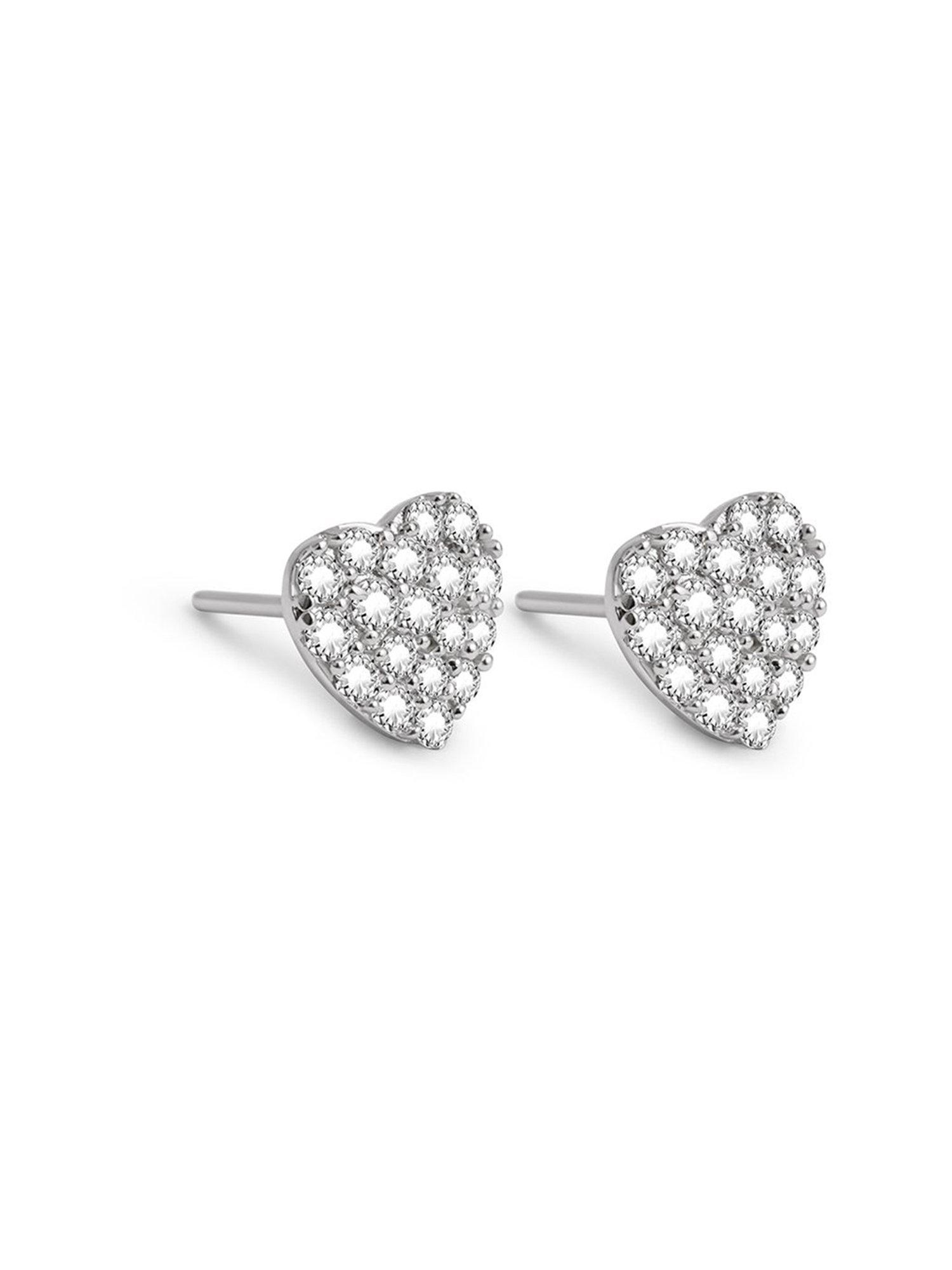 March by FableStreet 92.5 Sterling Silver Zircon Studded Heart Stud Earrings