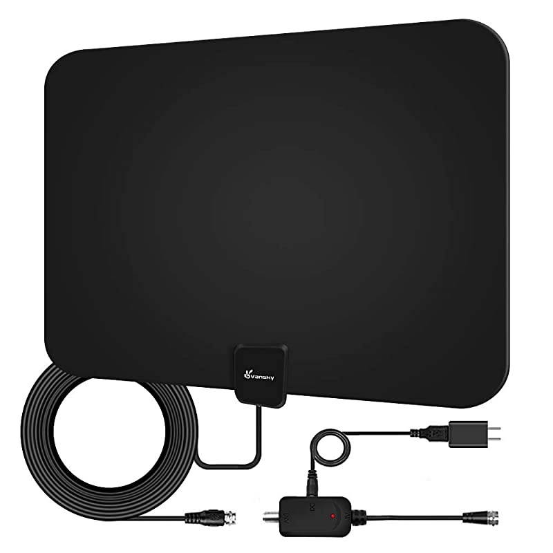 HD TV Antenna, Digital Indoor HDTV Antenna Up to 250 Mile Range, 4K 1080p VHF UHF Television Local Channels Detachable Signal Amplifier and 16.5ft Longer Coax Cable