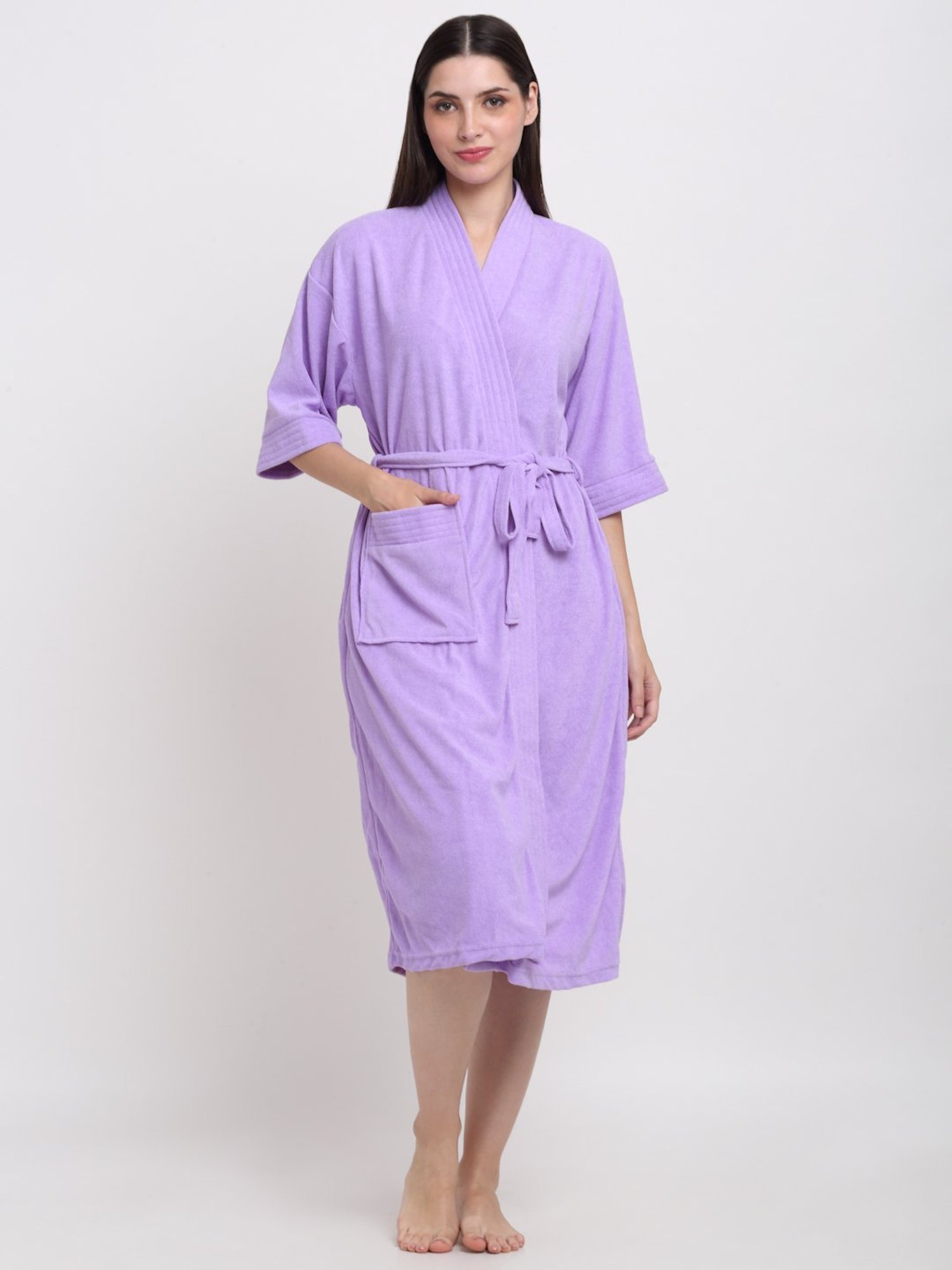 Creeva Everyday Lilac 225 GSM Micro Terry Bathrobe with Front Pocket & Kimono Collar