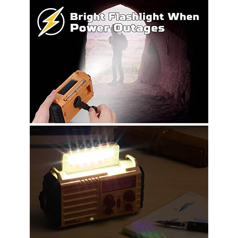 Powered Solar Hand Crank NOAA Weather Alert RadioAMFM Shortwave Survival Portable Outdoor Emergency Radio2000mAh Rechargeable Battery Cellphone USB ChargerLED Camping FlashlightSOSampCompass