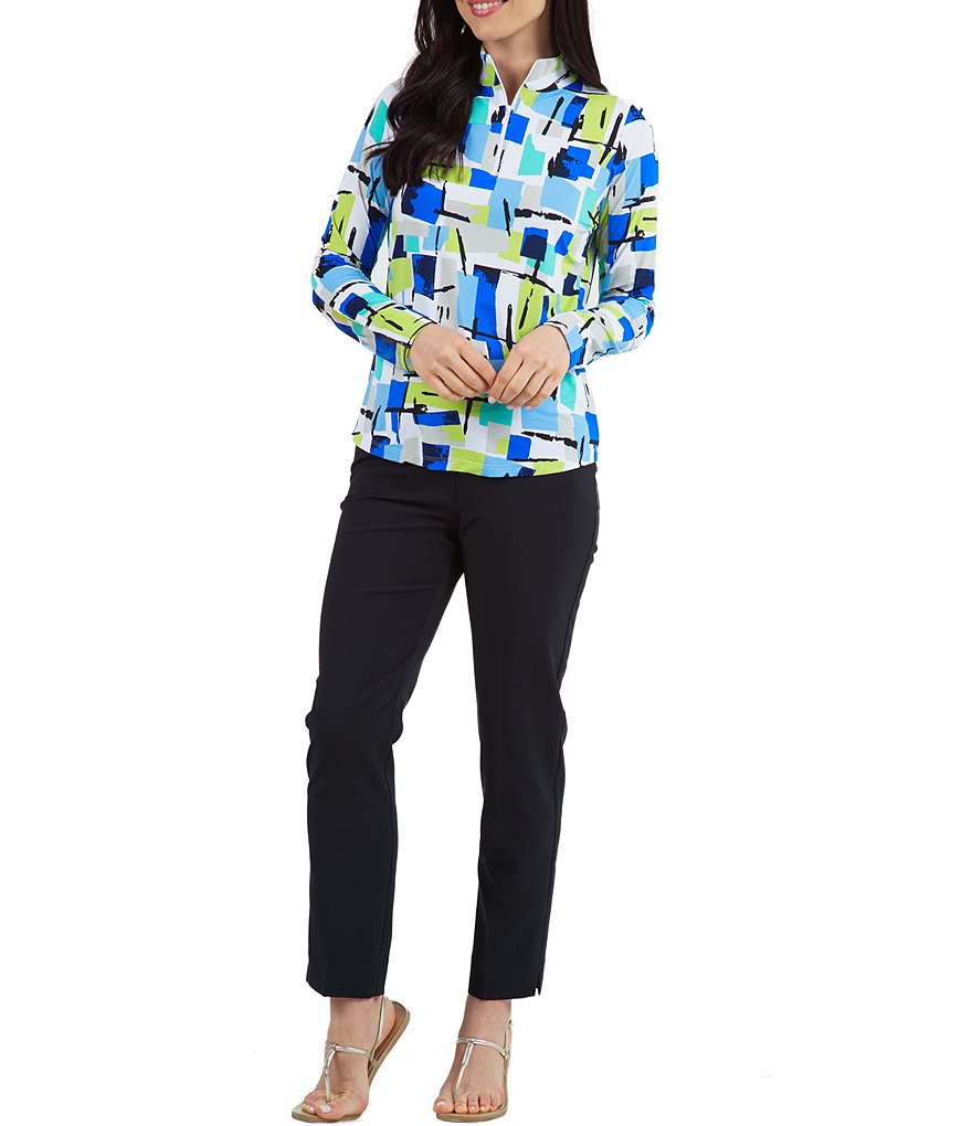 IBKUL Mondrian Print Long Sleeve Mock Neck Top