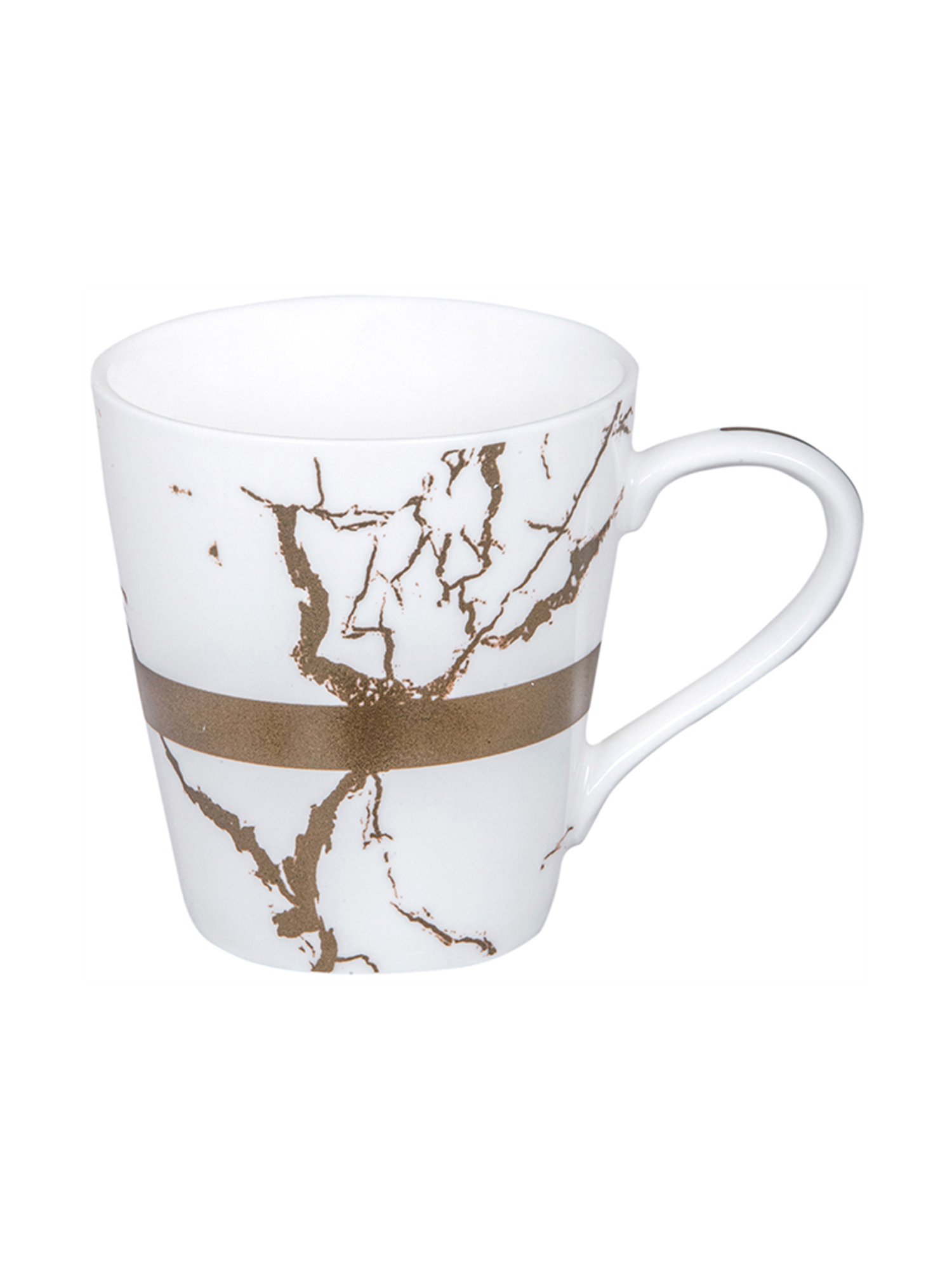 White Gold Printed White Porcelain Coffee Mug - Set of 6 (200ml)