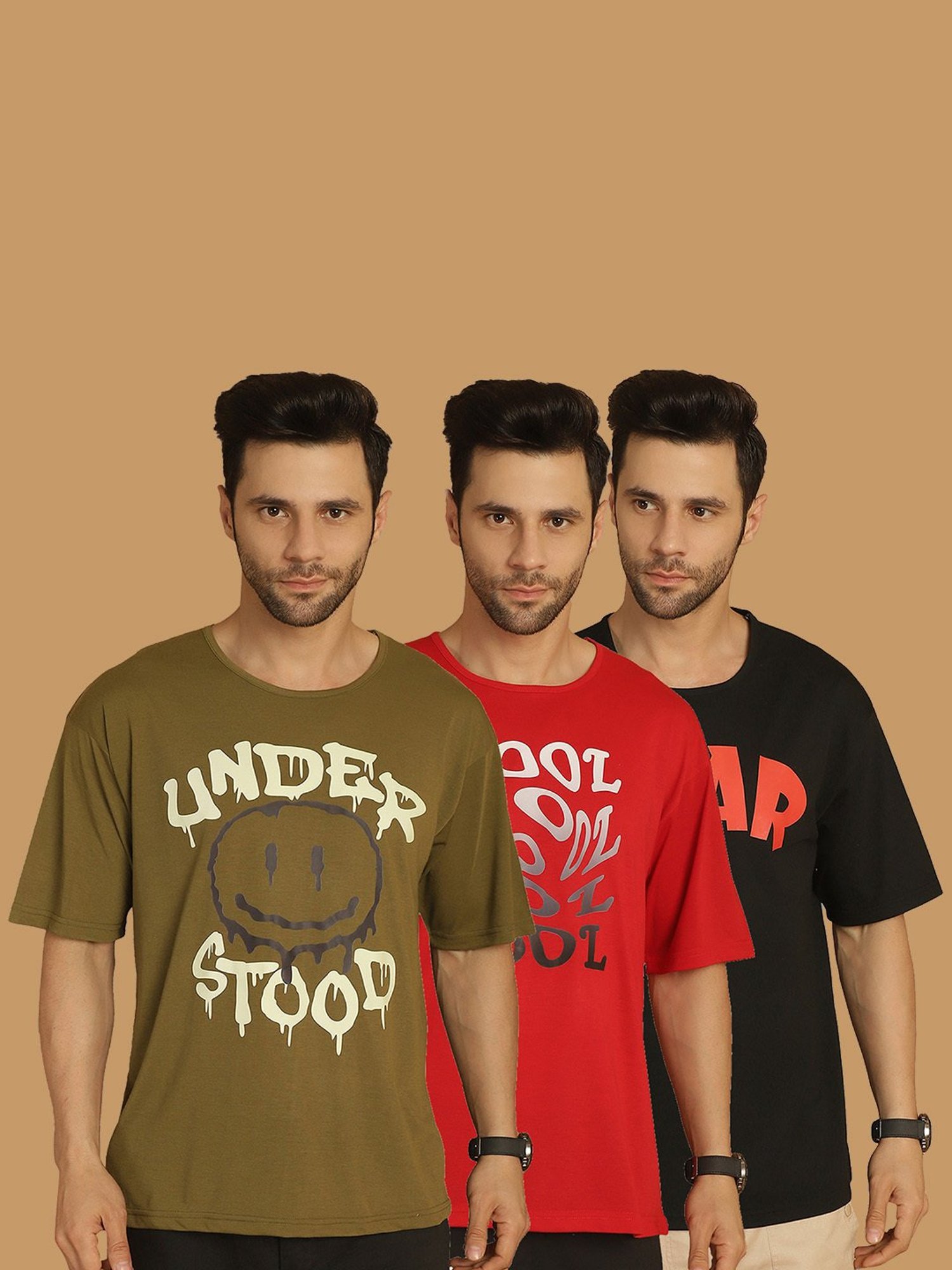 Vimal Jonney Multicolor Regular Fit Printed Crew T-Shirt - Pack of 3