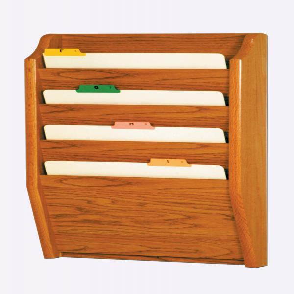 Wooden Mallet Home Office 4 Pocket Letter Size File Holder Wall Display Rack Furniture Rack Medium Oak