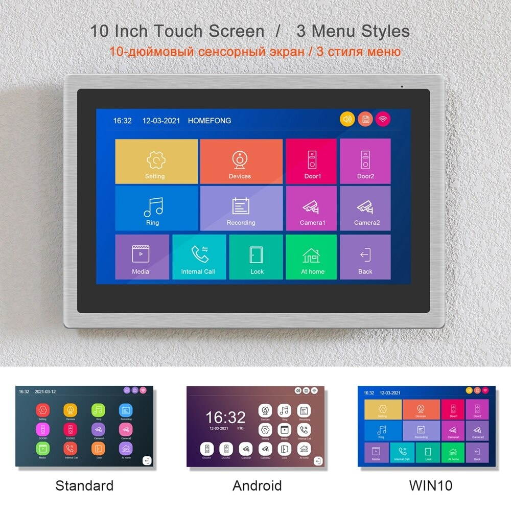 HomeFong WIFI Intercom for Home TUYA Smart IP Video Door Phone System  10 Inch Touch Screen Monitor Supports 2 Doorbell 2 Camera