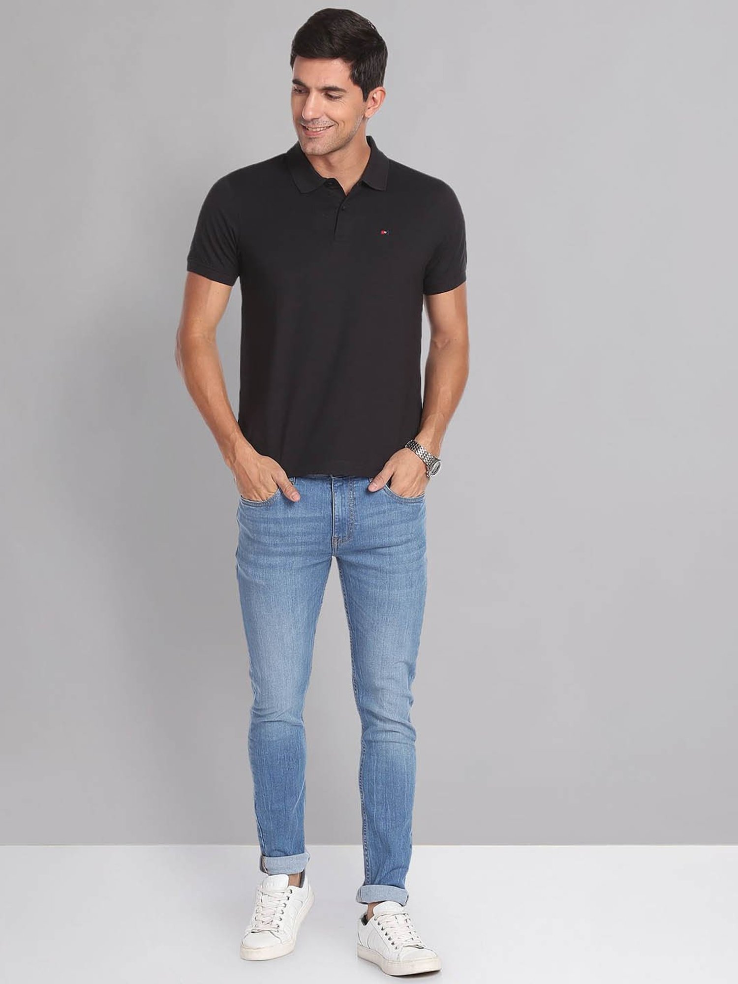 AD by Arvind Black Slim Fit Polo T-Shirt