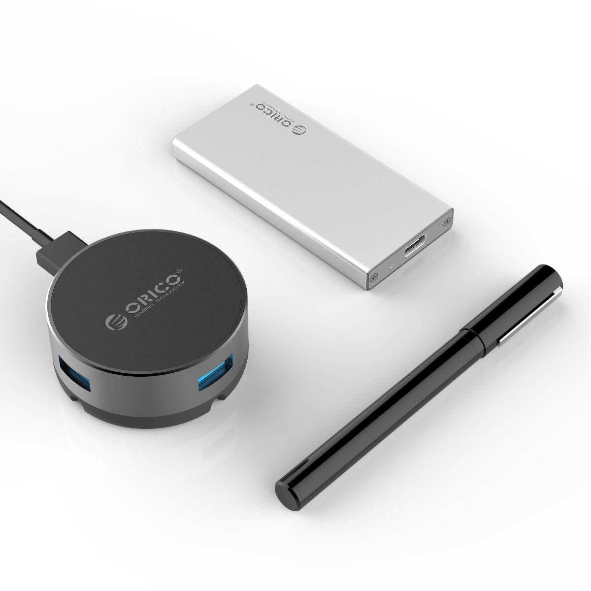 ORICO 3 ports USB3.0 Mouse Cable Management Hub aluminum alloy and rubber mat,Multi-safety protection  Silver (BNS1) (BNS1)