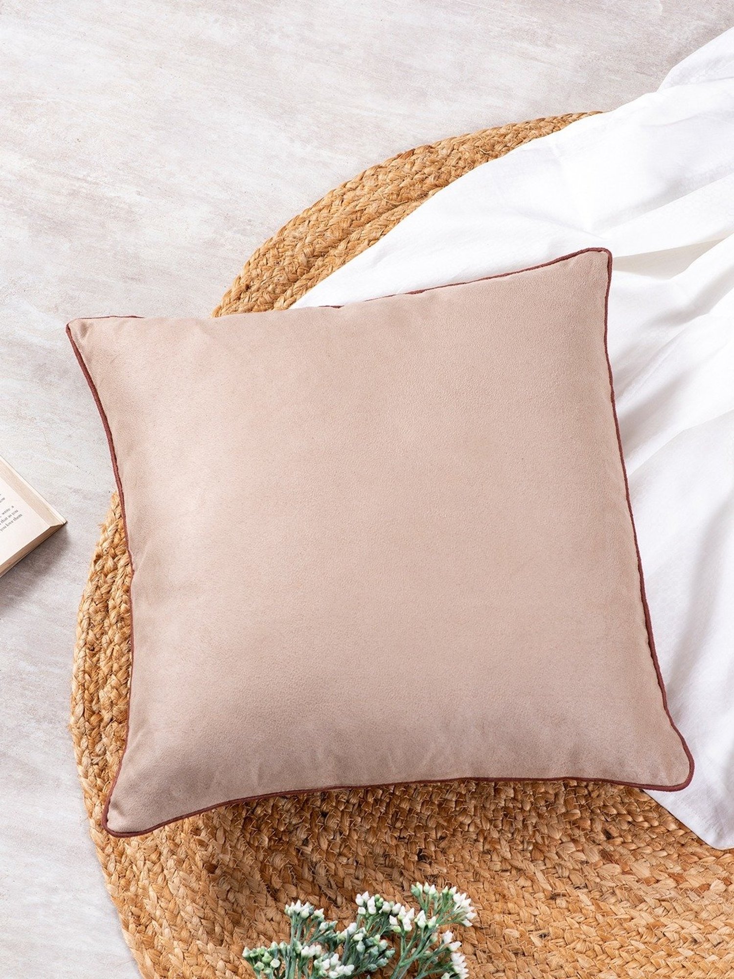 Nestroots Solid Beige Silk Cushion Cover