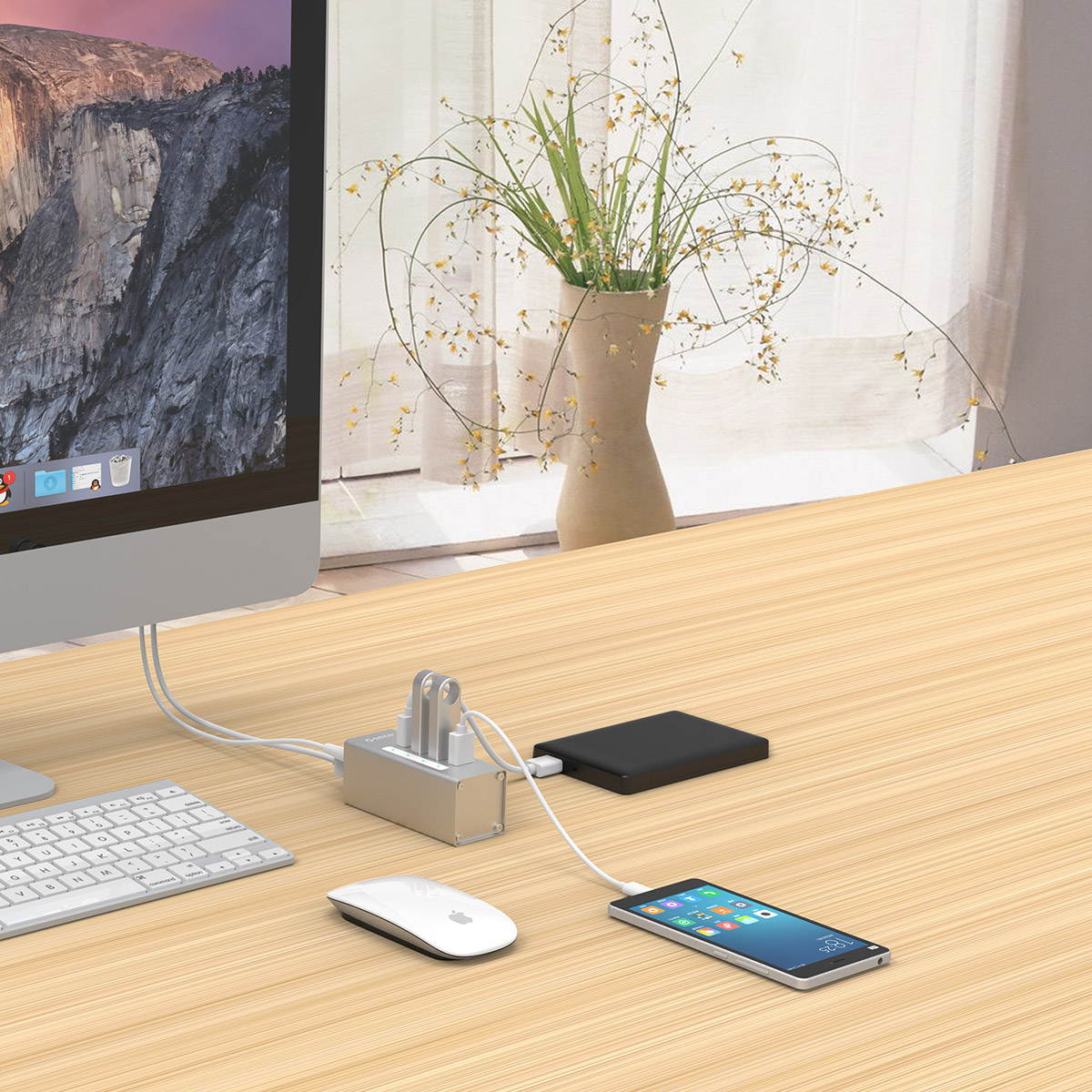 USB 3.0 Hub, Portable SuperSpeed 4 Port USB 3.0 Hub with Built-in Cable , USB Extension Multi-function USB Dock Hot Swapping Support for  Mac, PC, USB Flash Drives and Other Devices