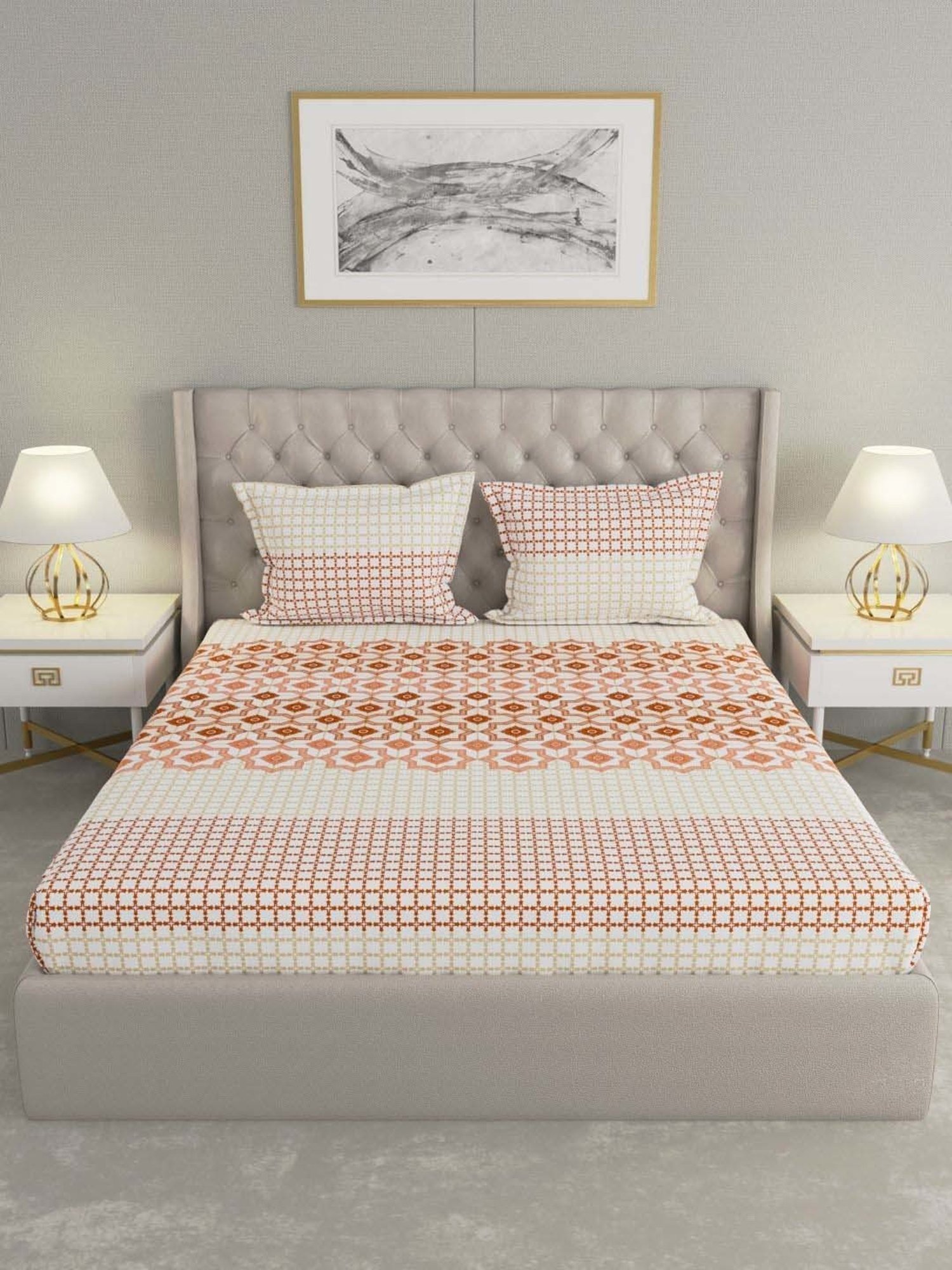Raymond Home Shubham Orange 120 TC Cotton King Bedsheet with 2 Pillow Covers