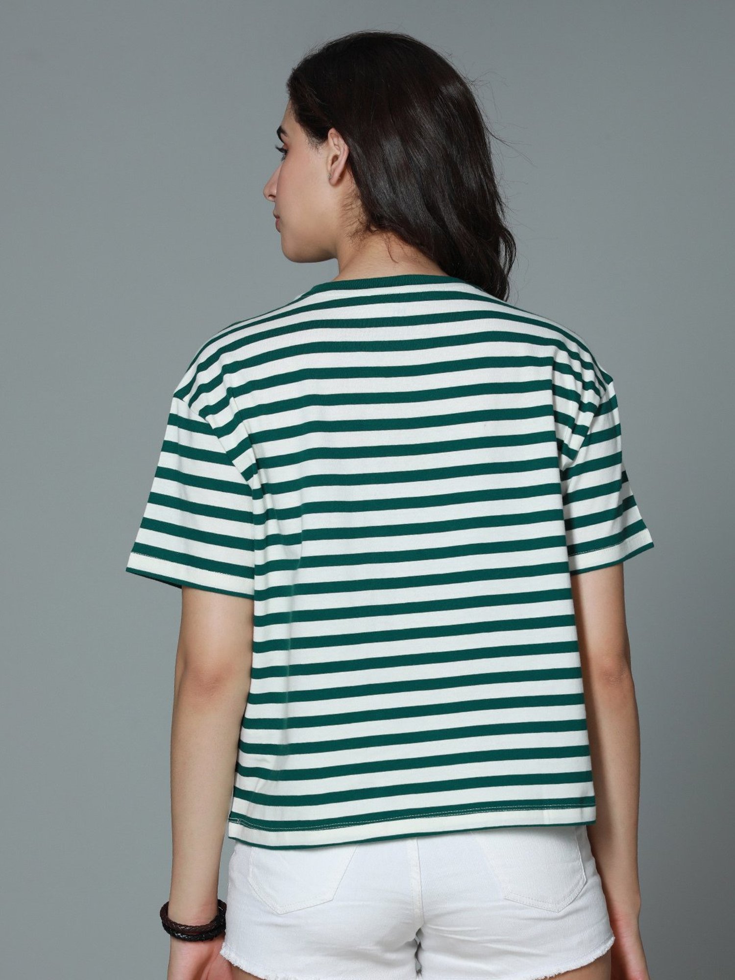 High Star Green & White Cotton Stripes T-Shirt