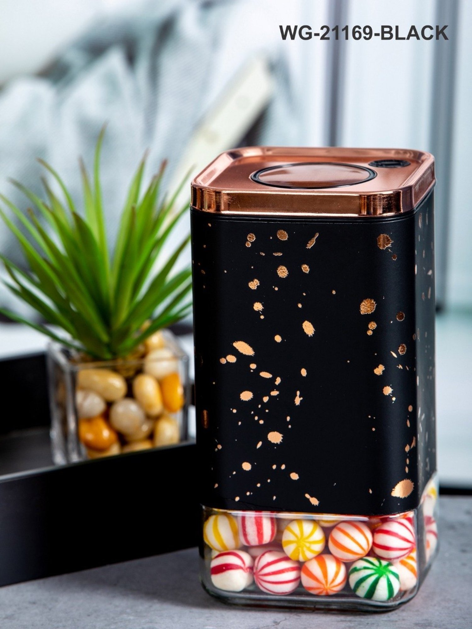 White Gold Black Glass Storage Jar with Lid (0.9L)