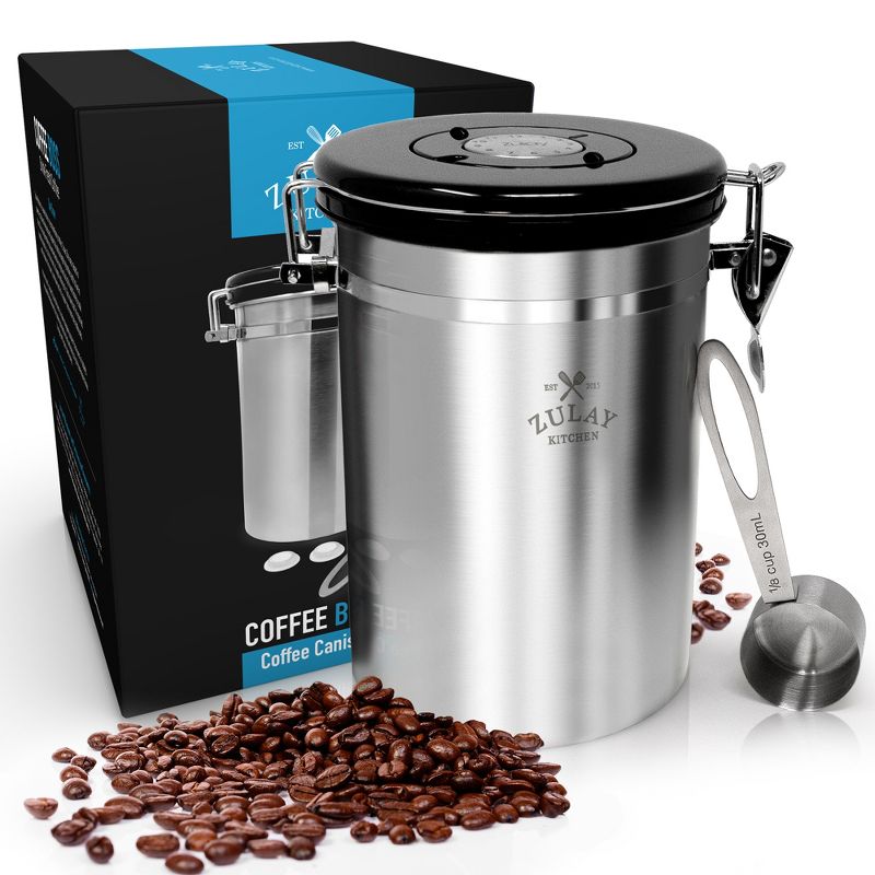 Zulay Kitchen Stainless Steel Coffee Canister with Air Filter and Date Tracking