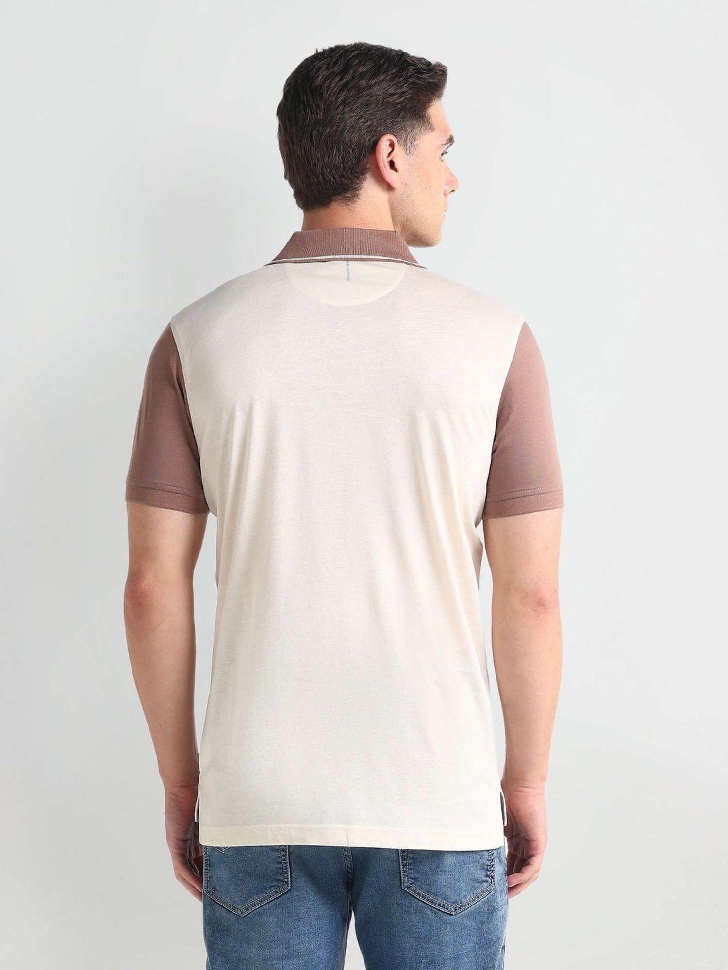 Arrow Newyork Beige Cotton Regular Fit Colour Block Polo T-Shirt