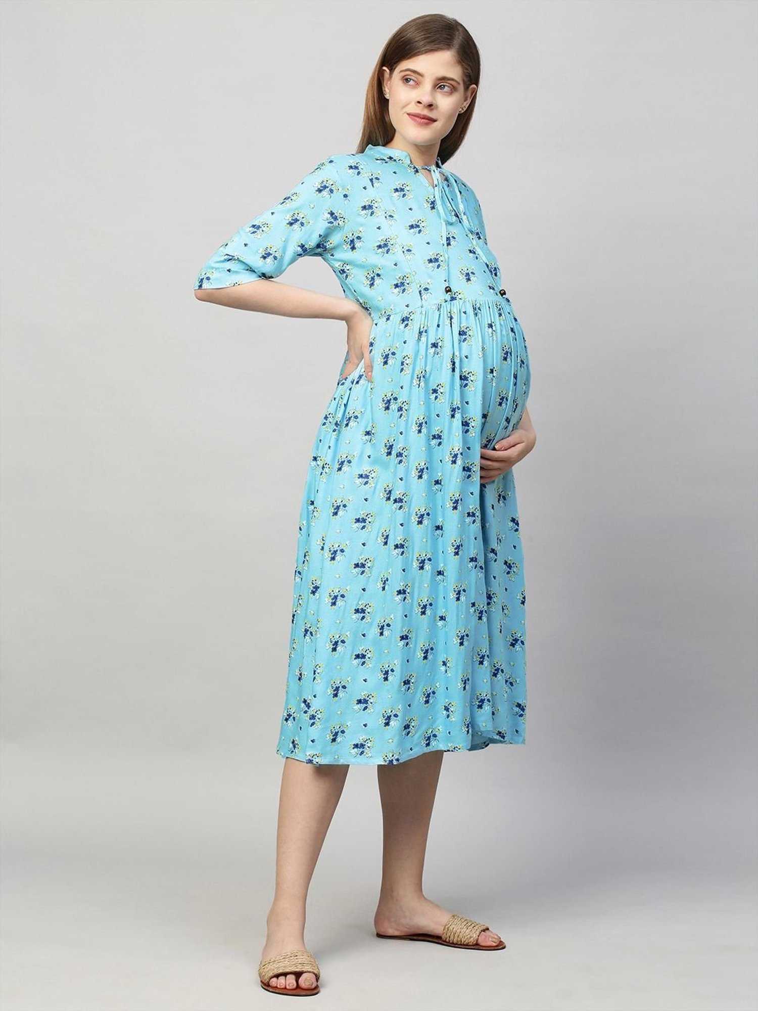 MomToBe Blue Printed Maternity Dress