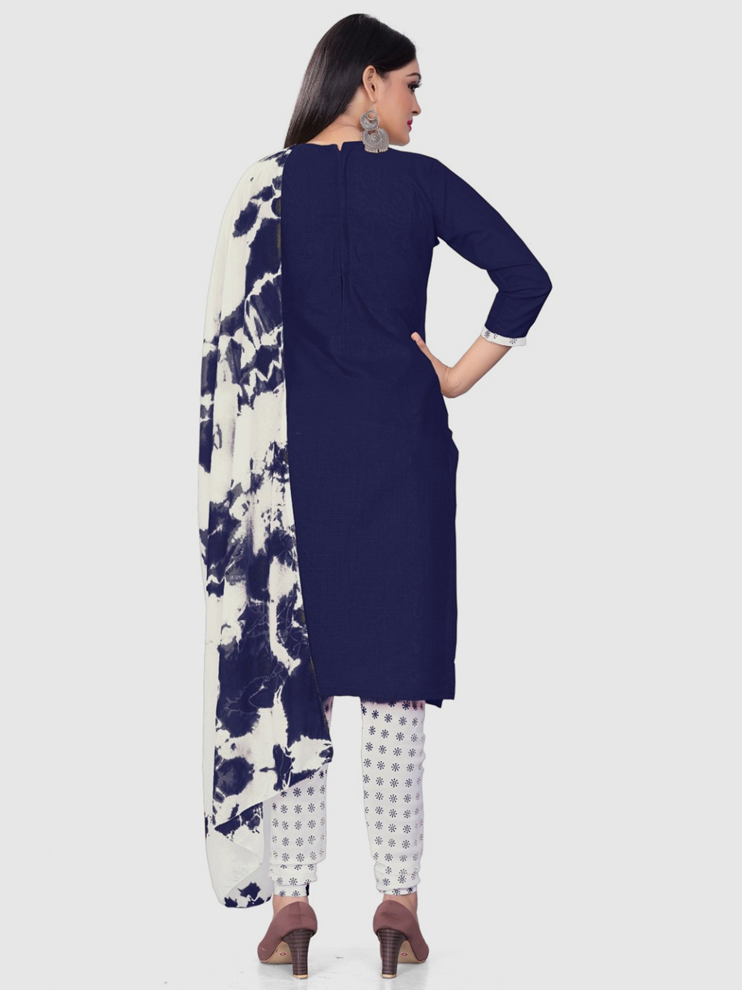 APNISHA Navy & White Cotton Printed Unstitched Dress Material