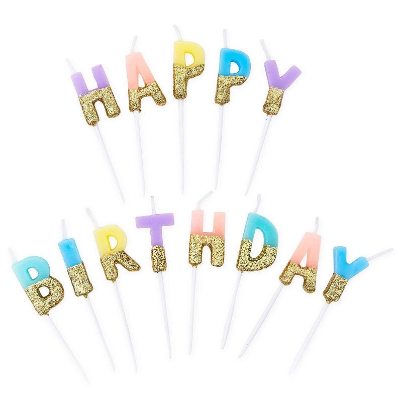 Blue Panda 37-Piece Gold Glitter Happy Birthday Dipped Birthday Cake Candles Party Decorations, 5 Colors