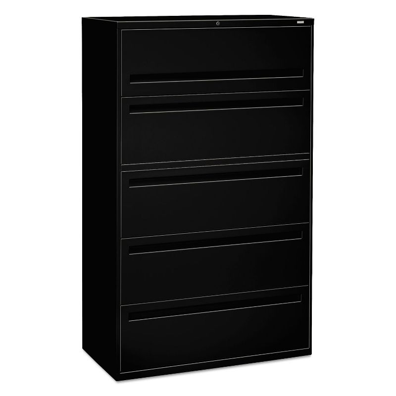 HON 700 Series Five-Drawer Lateral File w/Roll-Out & Posting Shelves 42w Black 795LP